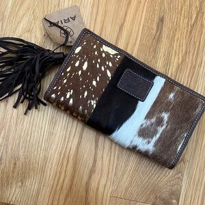 Ariat Cowhide Leather Wallet with Tassel- full zip , clutch style